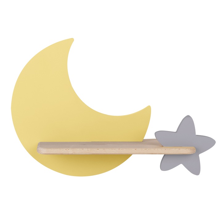 Aplica LED luna, Lemn/MDF, 5W, 250 lm, 27.5x39.5x12cm, Galben/Gri