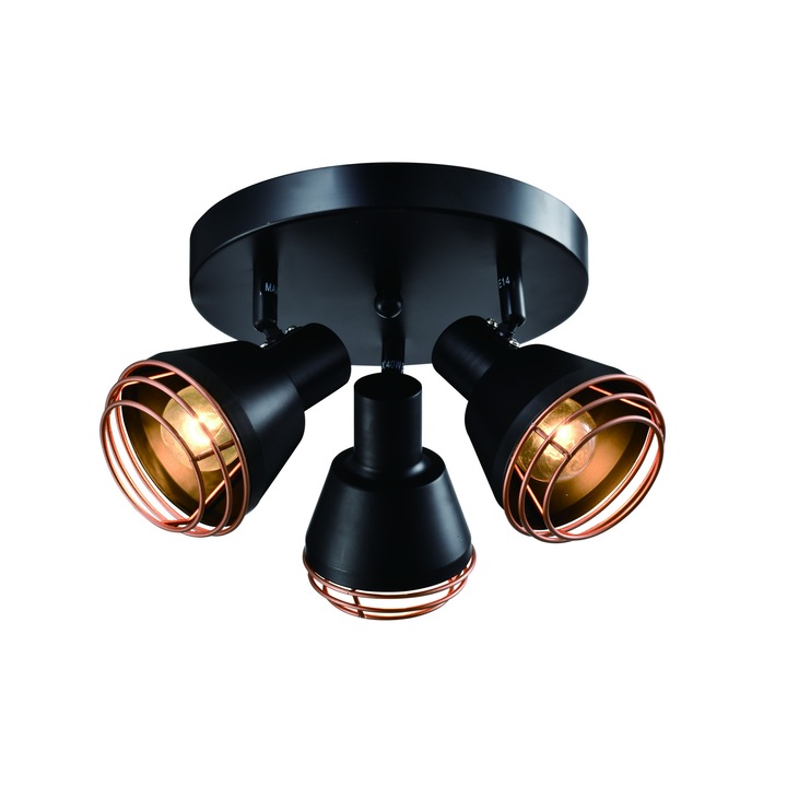 Плафон Neria, стомана, 15 x 22 x 22 см, 3 източника на светлина, E14, черен