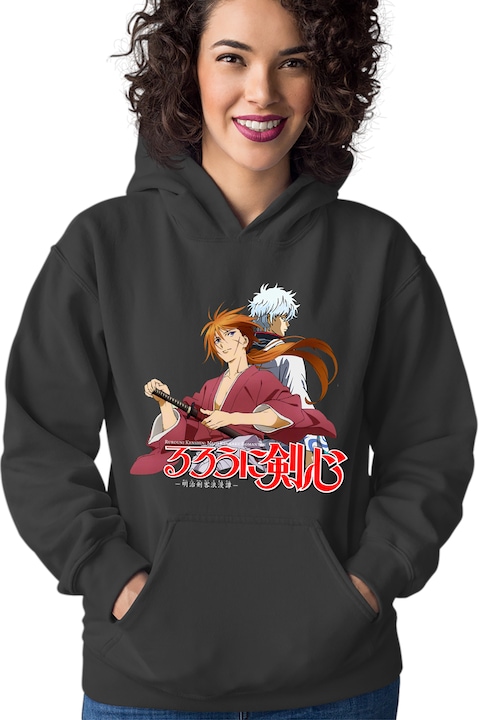 Hanorac dama Rurouni Kenshin Gintoki Kenshin Back, Negru