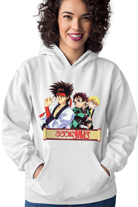 Hanorac dama Rurouni Kenshin Sanosuke Tanjiro Zenitsu Scared, Alb