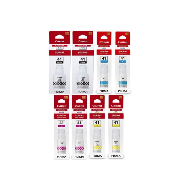 Pachet Flacon cerneala Original Canon 2x GI-41B Negru, 2x GI-41C Cyan, 2x GI-41M Magenta, 2x GI-41Y Galben, 58200 pagini