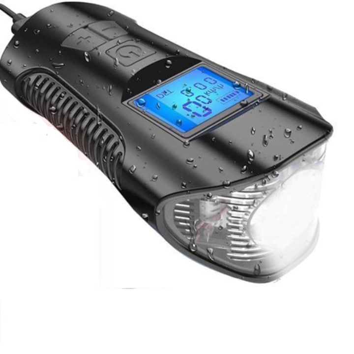Стоп и LED фар с предавател на скоростомера на велосипед, USB зареждане, 4 режима на осветление, Черен