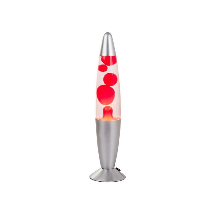 Lampa de noptiera, Zola®, argintie cu apa si ceara rosie, lumina reglabila, 34.5x8.5 cm