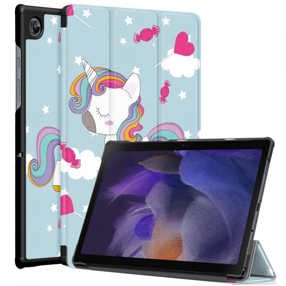 Husa Smart Cover tableta, pentru Samsung Galaxy Tab A8 10.5 X-200 X205 unicorn, albastru deschis