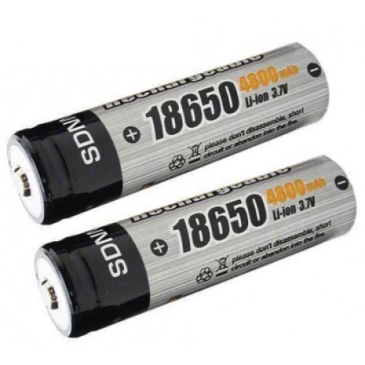 Set 2 Acumulatori GRI Li-Ion 18650 4800mAh 3.7V, terminal cu varf