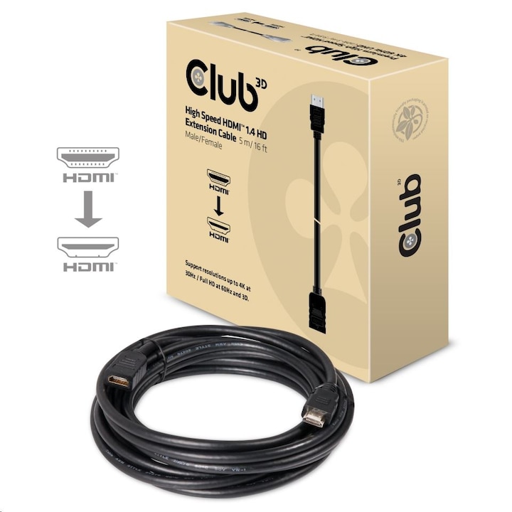 Кабел CLUB3D, HDMI™ 1.4, HD, Extension, 5m, Male към Female