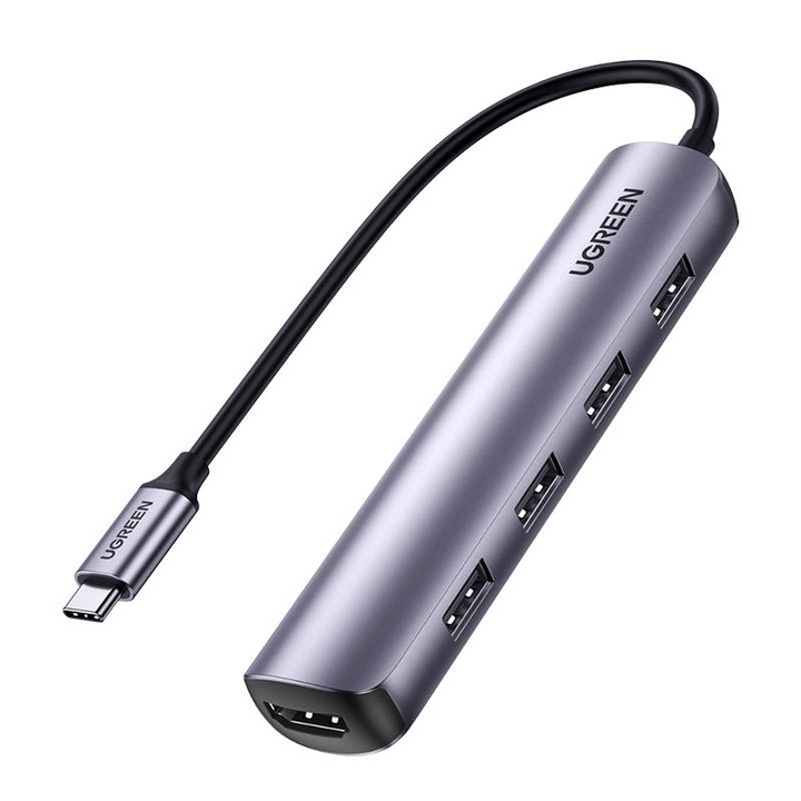Ugreen USB Type C - HDMI / 4 x USB сив адаптер (CM417)