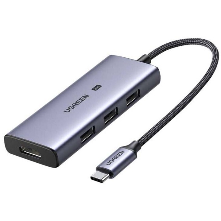 UGREEN CM500 4-in-1 Adapter USB-C to 3x USB 3.0 + HDMI2.1 8K (Grey)