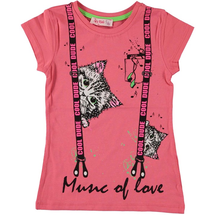 Póló lányoknak Music of Love, cicás, pamut, Piros