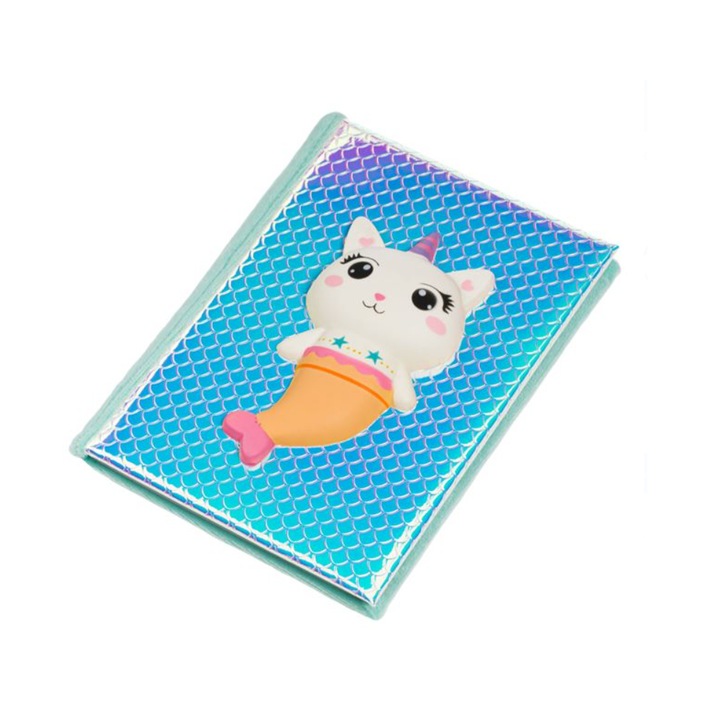 Napló gyerekeknek, Boutique Store ®, holografikus borító, egyszarvú sellővel, squish, A5, 80 oldal
