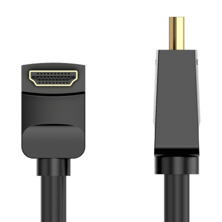 Кабел Vention AARBH, Черен, HDMI Мъжко Ъглов на 90° - Мъжко, Ver:2.0, 4K/60Hz Gold, 2M