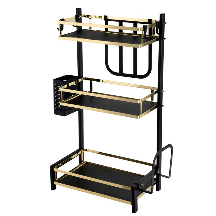 TRENDY'S edénytartó készlet három szintes, fekete-arany 32,5X20X60 CM