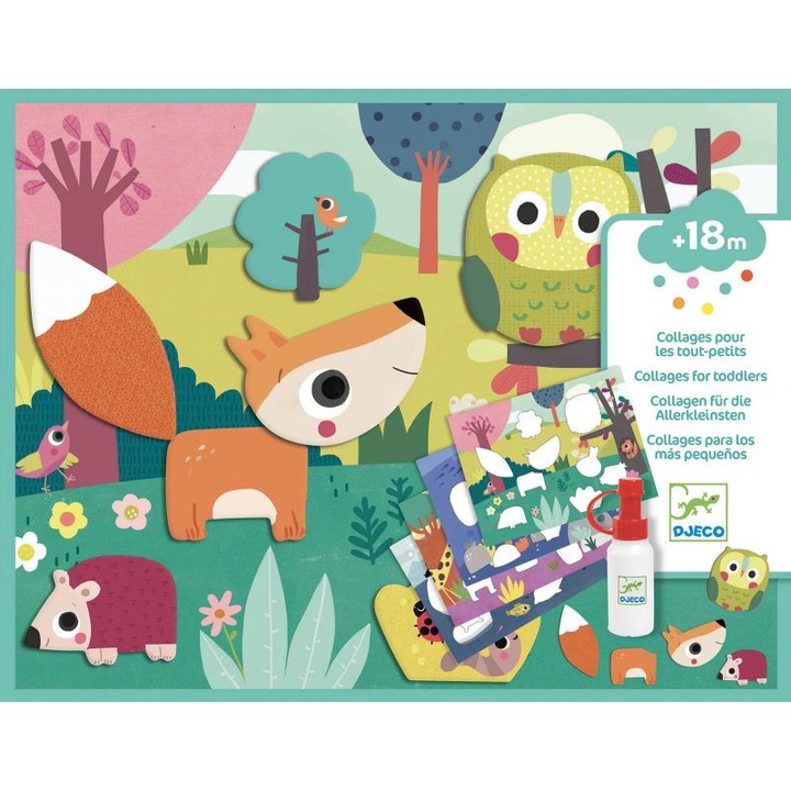 Творческа игра с колажи, 4 листа с животни, Djeco