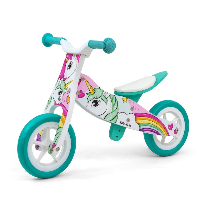 Bicicleta copii 2 in 1 Unicorn, Milly Mally, 9 inch, 1-3 ani, Verde