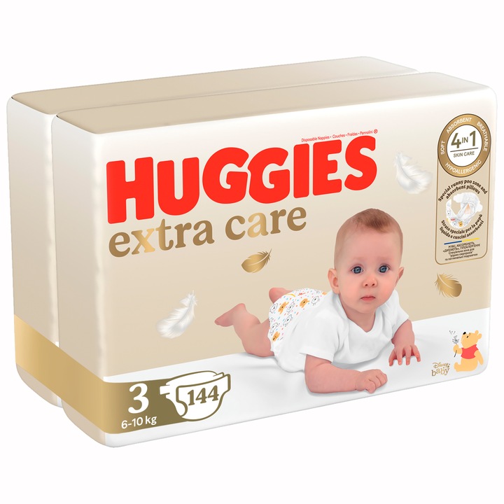 Pachet Scutece Huggies Extra Care 3, Mega, 6-10 kg, 144 buc