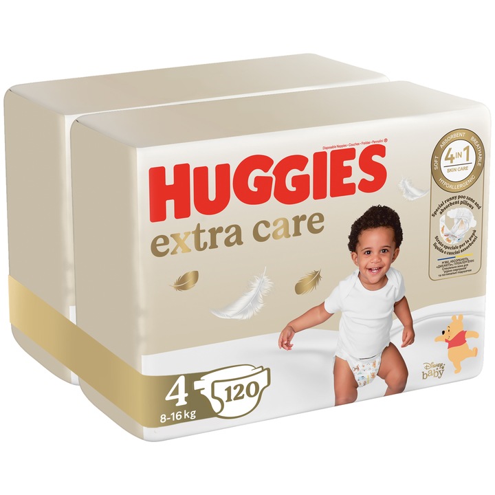 Pachet Scutece Huggies Extra Care 4, Mega, 8-16 kg, 120 buc