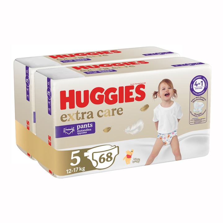 Пелени-гащички Huggies Extra Care Размер 5, 12-17 кг, 68 броя