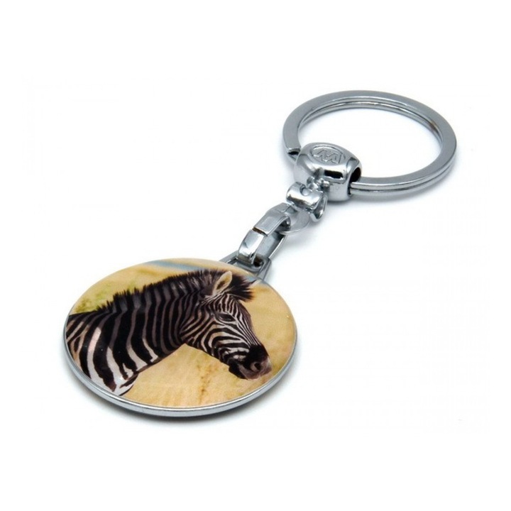 Breloc cheie din metal - multicolor, model Zebra