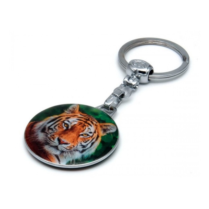 Breloc cheie din metal - multicolor, model Tigru
