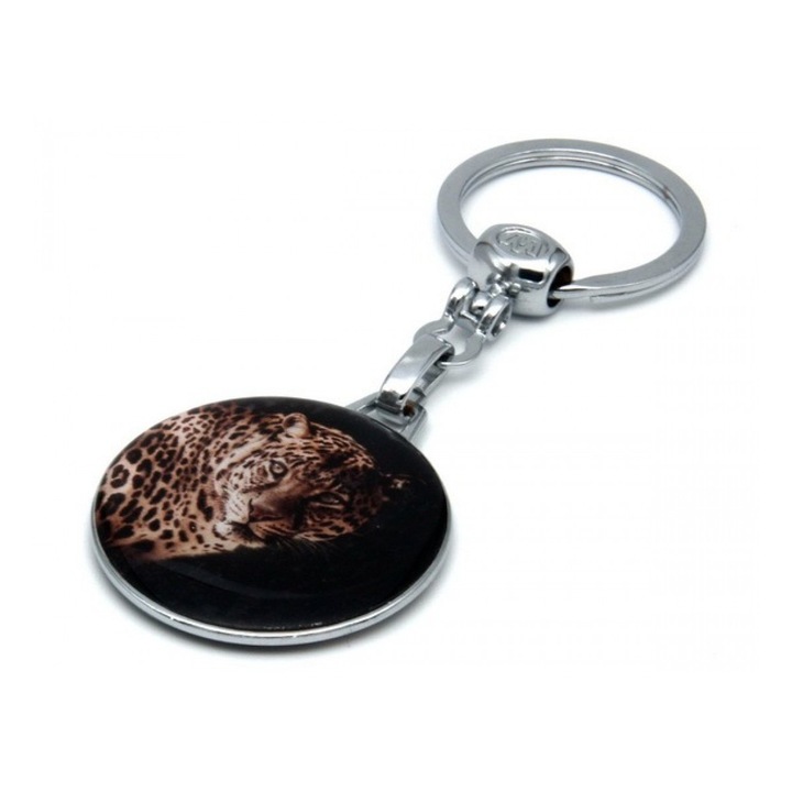 Breloc cheie din metal - multicolor, model Leopard