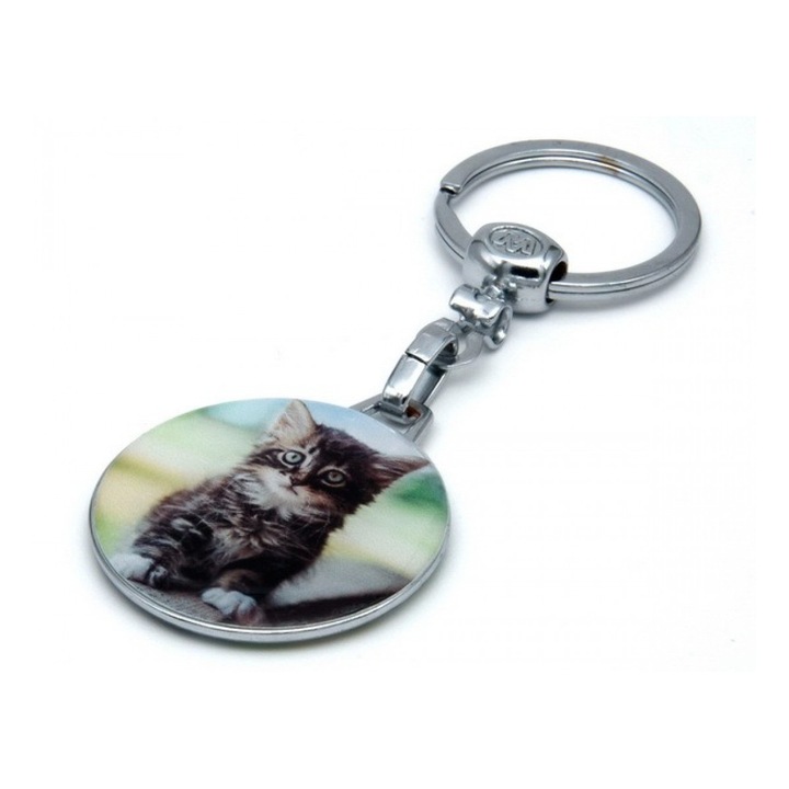 Breloc cheie din metal - multicolor, model Pisica