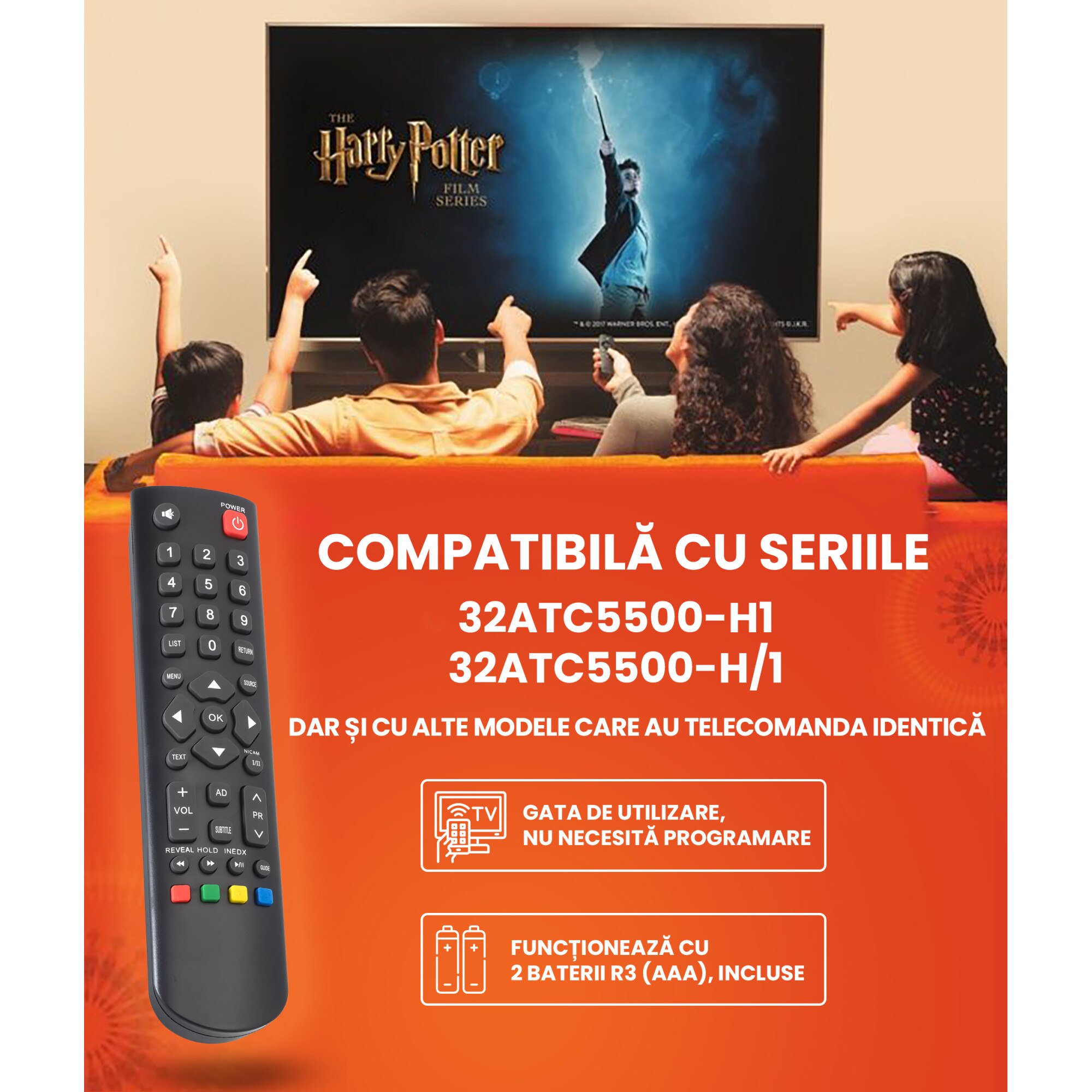 Telecomanda TV Compatibila Allview, 32ATC5500-H1, Bocu Remotes®, neagra ...