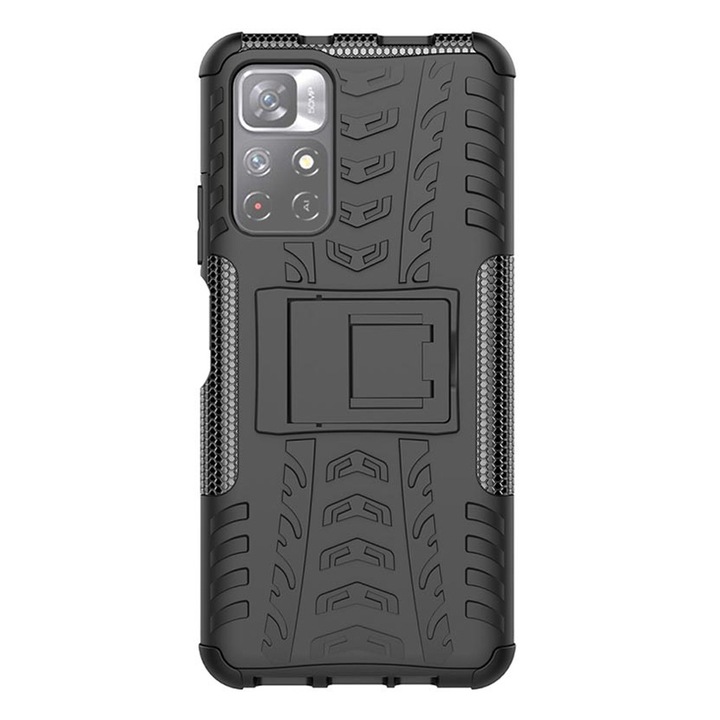 Husa SILKASE pentru Xiaomi Poco M4 Pro/ Redmi Note 11, Armor Stand, plastic/cauciuc, negru