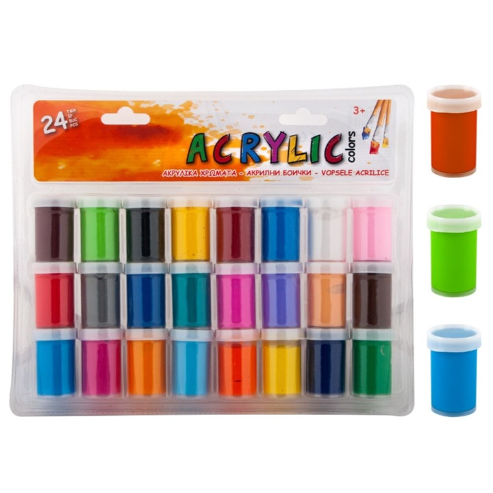 Set format din 24 de acuarele acrilice, Boutique Store ®, 20 ml, solubile in apa