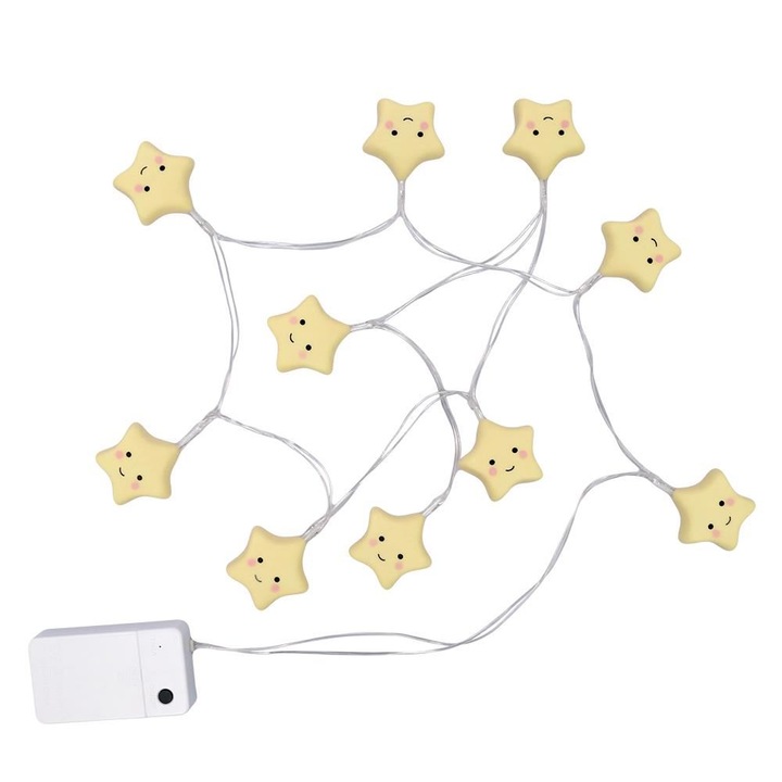 Garland éjszakai lámpa, 10 LED, időzített kikapcsolás, csillag alakú, sárga, Lumilu String Light Star, MCT 52195