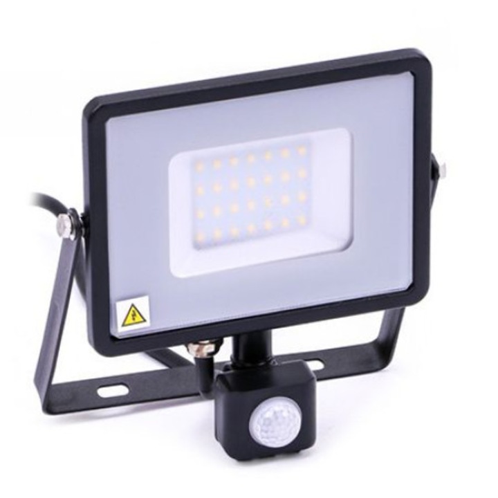 Proiector LED cu senzor chip Samsung 30W, IP65, corp Negru, Lumina Rece