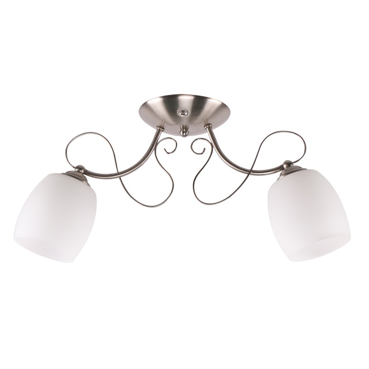 Lustra Amba, Otel/Sticla, 26 x 56 x 15 cm, 2 x E27, Argintiu/Alb