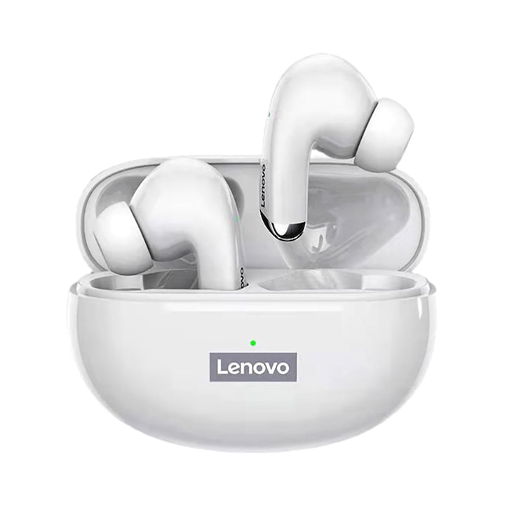 Безжични слушалки LP5, Lenovo, ABS, Функция за намаляване на шума, HiFi, Бяло