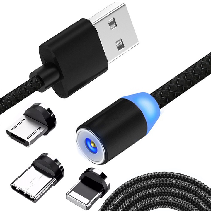 Магнитен кабел 3 в 1 M065A, Micro USB TYP-C, 1m, черен