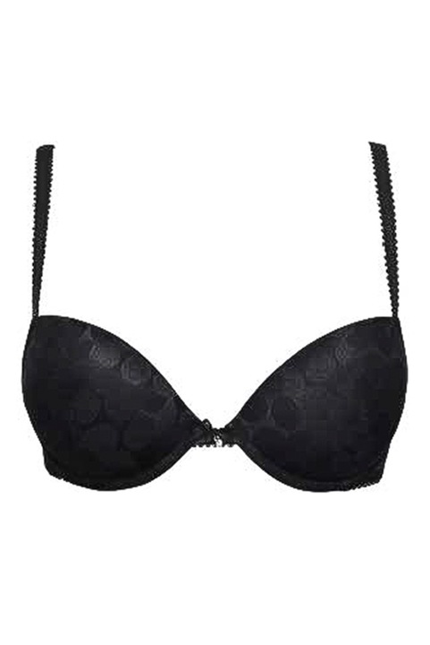 Sutien cu push-up gradual din microfibra si tull, Intimamoda Glossy Daisy 7144, Negru, Negru