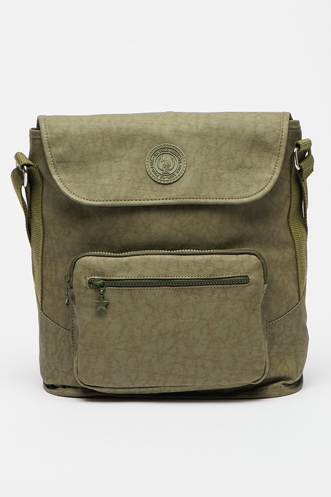 U.S. Polo Assn., Чанта за рамо с капаче и преден джоб, Зелен