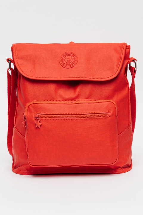 U.S. Polo Assn., Чанта за рамо с капаче и преден джоб, Червен