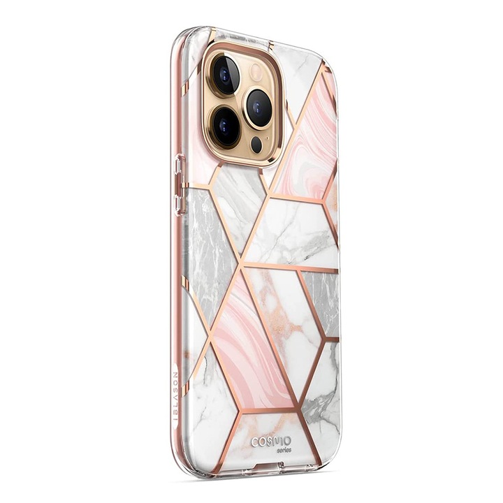 Husa premium compatibila cu iPhone 13 Pro din silicon moale, design extravagant, i-Blason, roz