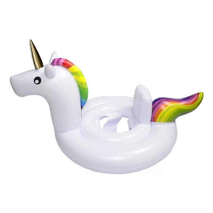 Colac gonflabil pentru copii, Model unicorn, 70cm, Multicolor