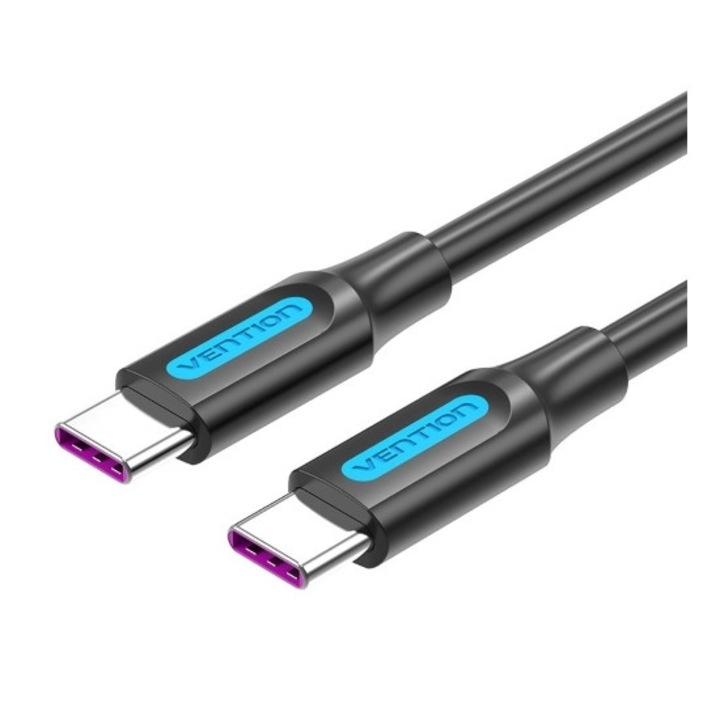 Кабел Vention COTBD, Черен, 0.5m, USB3.1 Type C Мъжко - Мъжко, 5A Fast Charging