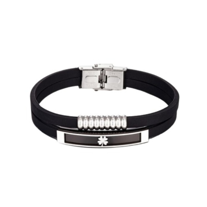 Férfi karkötő, CRM, dupla, fekete/ezüst, 21 cm