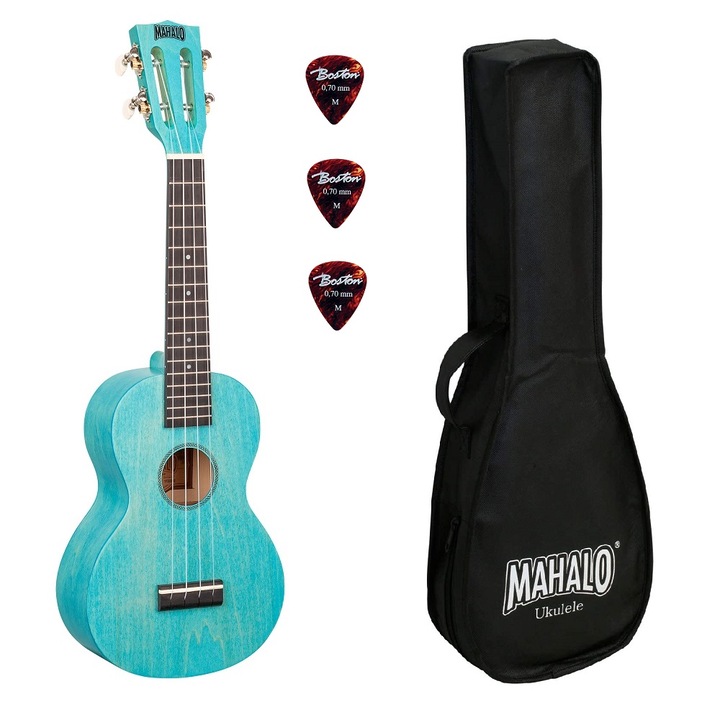 Koncert ukulele készlet, Mahalo ML2AB, Aqua Blue kivitel, 3 húr, tokkal