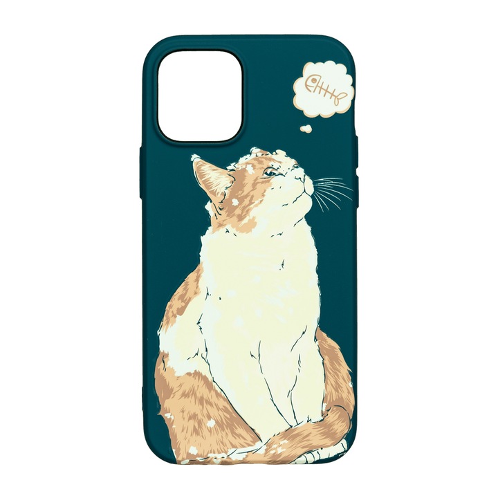 Husa de telefon, LUXO, compatibil cu iPhone 12 / 12 Pro, model Cat & Fish cu efect fosforescent, TPU, multicolor