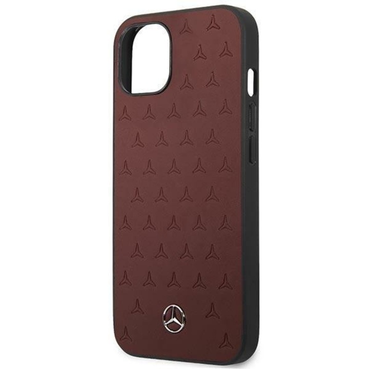 Husa pentru iPhone 13, Mercedes, MEHCP13MPSQRE, Leather Stars Pattern Collection, Rosu, Piele naturala