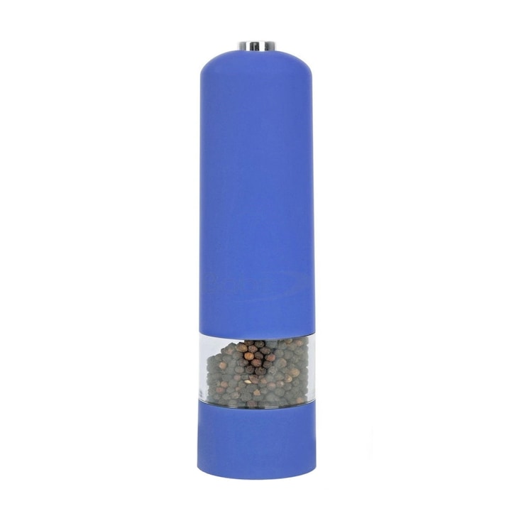 Fényes kék elektromos daráló sóval és borssal MEKP001B átlátszó tárolókamrákkal, őrlési finomság szabályozással, LED világítással