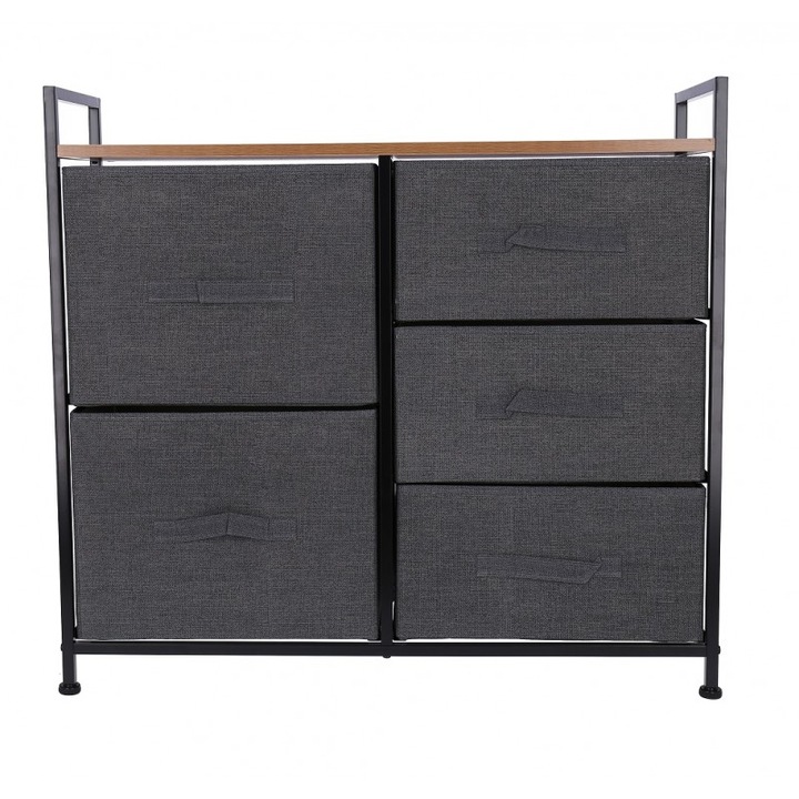 Comoda metalica cu 5 sertare, material textil, 83 x 29 x 77 cm, gri