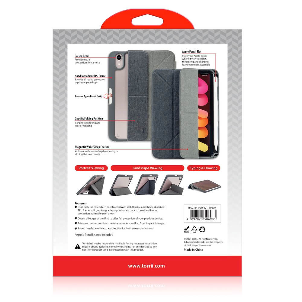 Carcasa si suport din poliuretan cu compartiment Apple Pencil pentru iPad mini 6 2021, Torrii Torero, maro