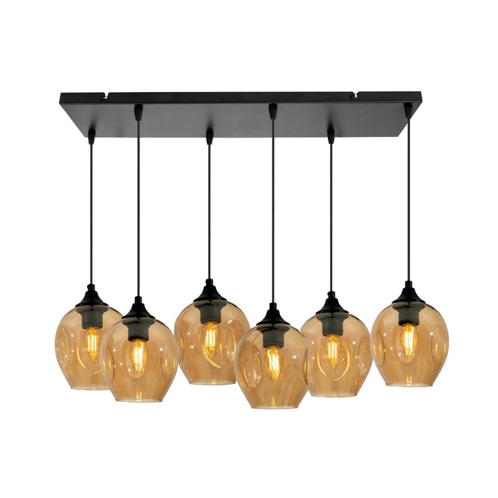 Pendul Aspa, Metal/Sticla, E27, 6x40W, 120x67x33cm, Negru/Maro