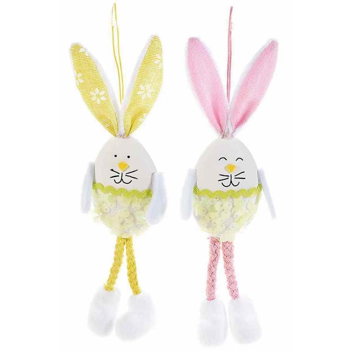 Set 2 figurine Iepurasi suspendabili din textil 6x18 cm