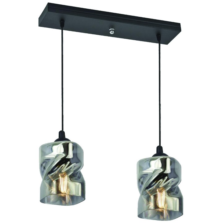 Полилей Felis, метал/стъкло, E27, 2x60W, 90x44x10cm, черен/сив