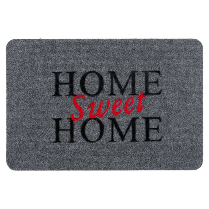 Изтривалка Yana, Модел Sweet, с надпис Home sweet home, сив, противоплъзгаща материя, 60 x 40 см